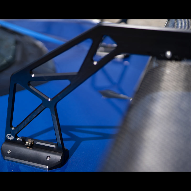 Billet aluminum swan-neck upright on AMT Motorsport F5 C8 Corvette wing