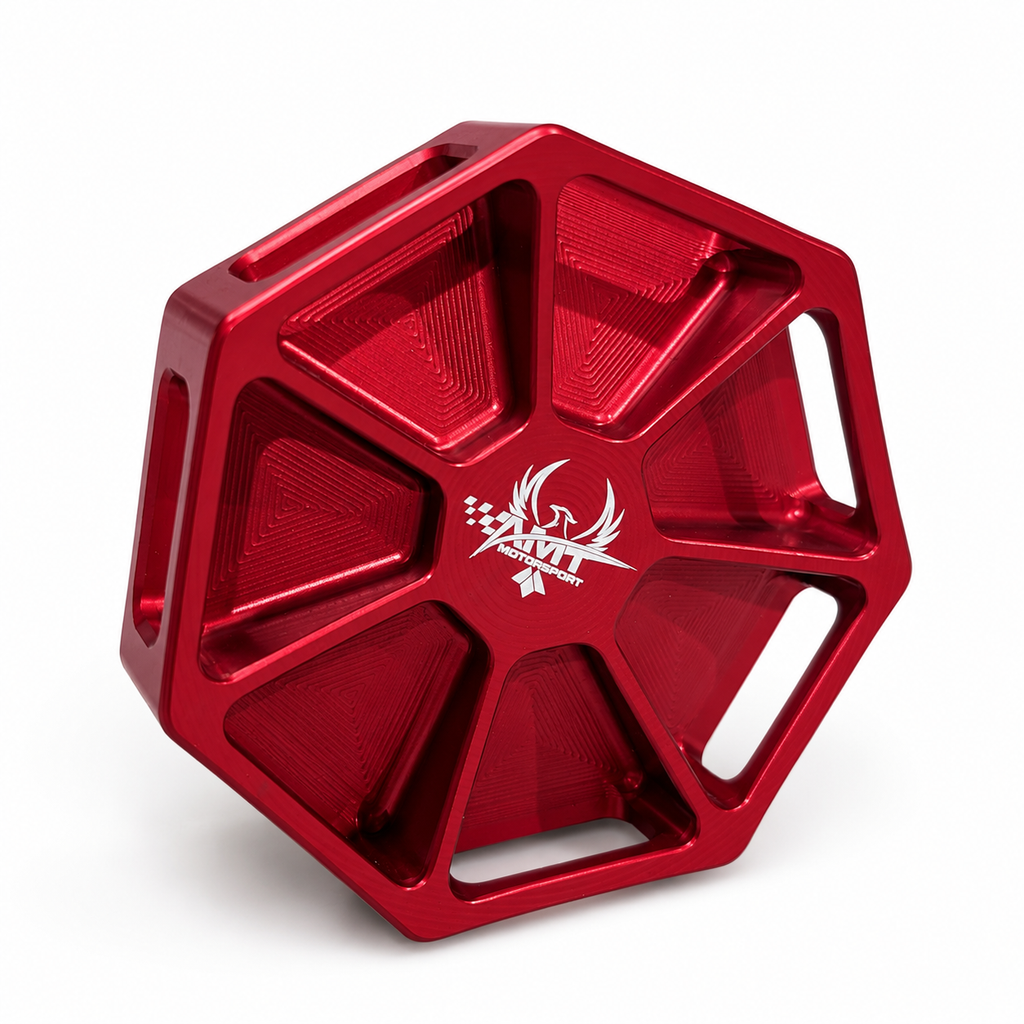 Red anodized AMT Motorsport Overkill C8 Corvette billet oil cap