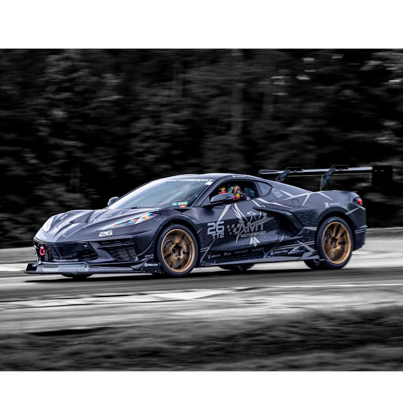 AMT Motorsport number 26 C8 Corvette testing F5 rear wing on track